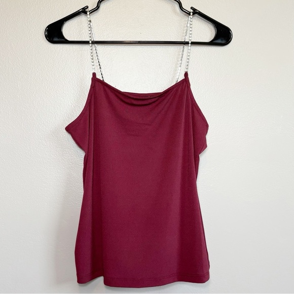 4/25$ Vero Moda Sleeveless Camisole Top With Rhinestone Straps Wine Color Small - Picture 1 of 7